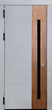 Металлическая дверь с двухцветной накладкой МДФ и длинной ручкой