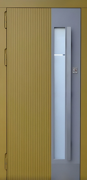 Остекленная входная дверь с окрашенным МДФ и бугельной ручкой