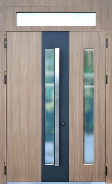 Полуторная стальная дверь со стеклом, фрамугой и бугельной ручкой