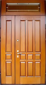 Металлическая полуторная дверь МДФ шпон с остекленной верхней вставкой
